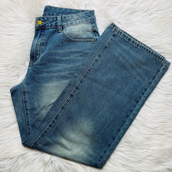 SHEIN wide leg High waisted jeans Medium Dark Wash Size 28 - Picture 1 of 3